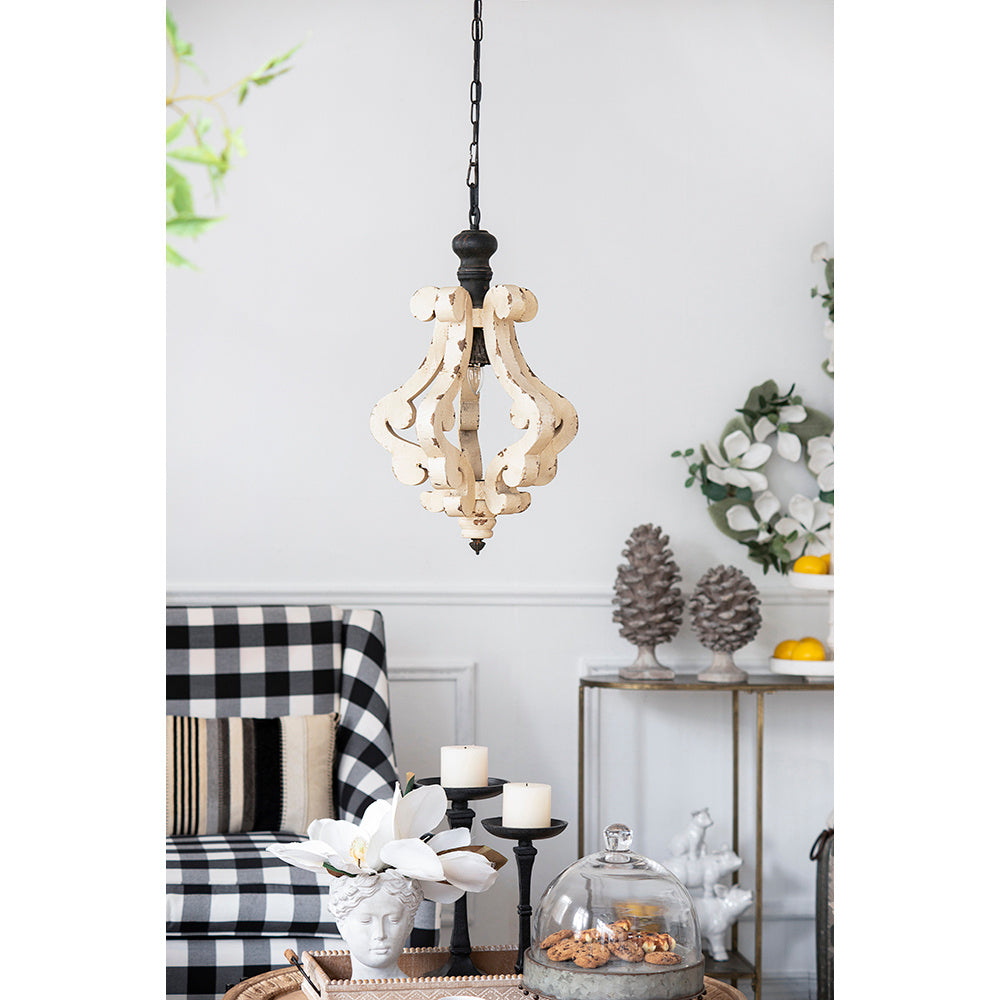 Farmhouse Wood Chandelier – Antique White French Country Fixture